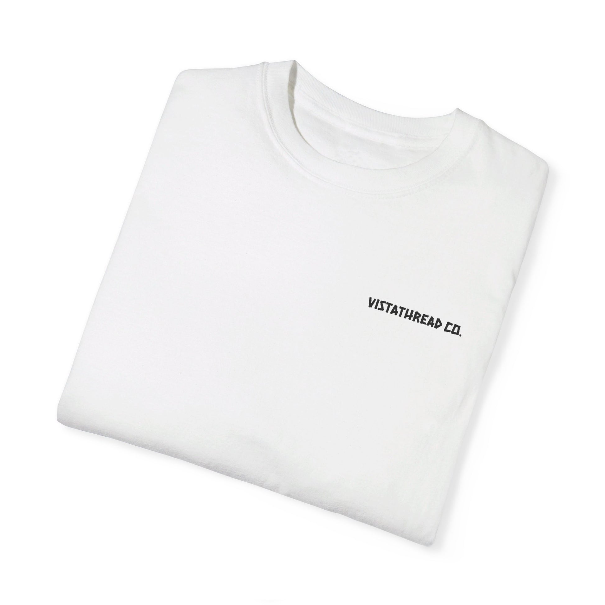 Vistathread Leave No Trace wildflower T-shirt front view folded with white background. 