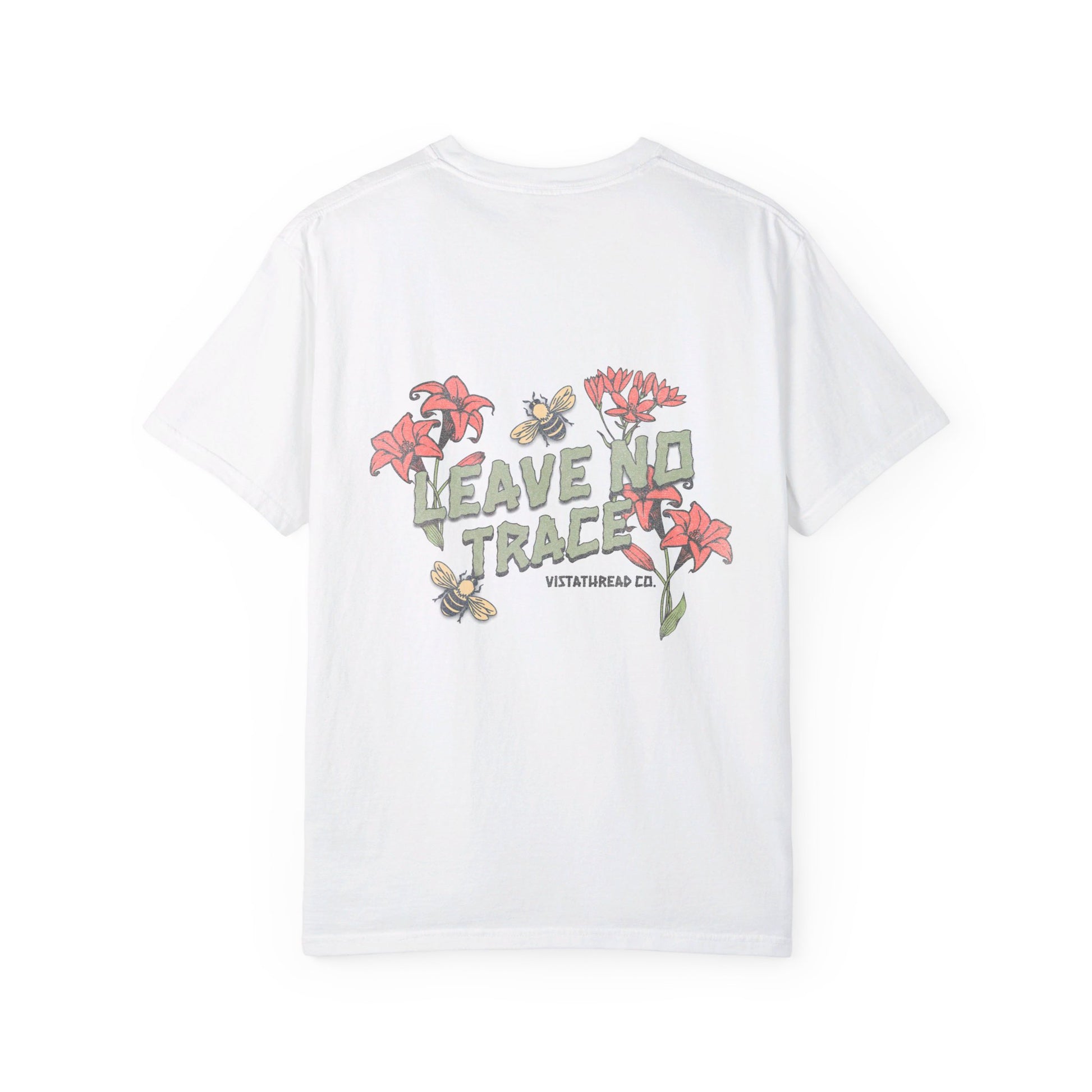 Vistathread Leave no trace wildflower T-shirt flat with white background